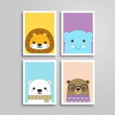 Imagem de Kit 4 Quadros Bichinhos 45x34cm