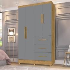 Imagem de Guarda Roupas 4 Portas 3 Gavetas Tokio Marrom/Cinza