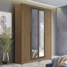 Imagem de Guarda Roupa Solteiro Ripado 4 Portas 2 Gavetas com Espelhos e Pés Antony Jatobá/Grafite