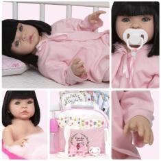 Imagem de Bebê Reborn Menina Morena Linda Pagão Rosa Enxoval Completo - Cegonha