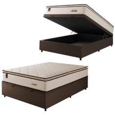 Imagem de Cama Box Baú Casal Colchão Molas Ensacadas Com Pillow Malttês 138x188x69cm Suede Cáqui Hellen Bege