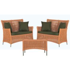 Imagem de 2 Sofás Área e Mesa Igapó Alumínio Pintura Fendi Corda Náutica Estofado Impermeável Almofada 13 Trama