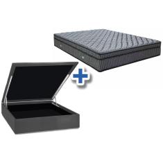 Imagem de Cama Box Baú Casal Colchão Espuma D33 Bordado + Box Cinza Suede 59x138x188