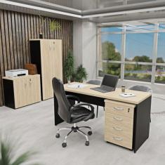 Imagem de Kit 4 Pe as Com Mesa Para Escrit rio, Gaveteiro E 2 Arm rios