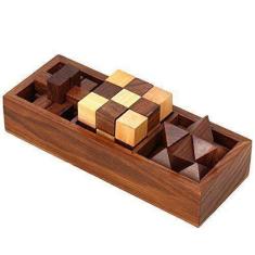 Imagem de Conjunto de jogos de quebra-cabeça de madeira 3 em um - 3D Puzzles - a