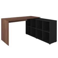 Imagem de Mesa Escrivaninha Em L 140x130cm 8 Nichos Eron A06 Ipê/preto - Mpozenato