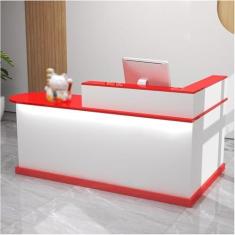 Imagem de Mesa de recepção moderna com luzes e gavetas trancáveis, balcão de caixa em L, mesa de recepção de computador de madeira, mesa de recepção pequena, para escritório de checkout, salão de beleza/saguão,