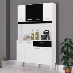 Imagem de Cozinha Ambiente Kit Cassia 8 Portas Branco Preto - Poquema - Poquema