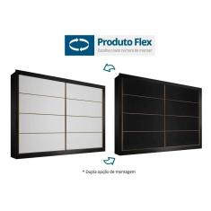 Imagem de Guarda Roupa 2 Portas De Correr E 6 Gavetas C 1 Espelho Sevilha Preto Branco Acetinado Preto Europa