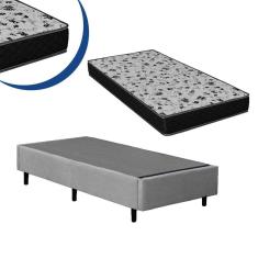 Imagem de Cama Box Solteiro Colchão Espuma D33 Bordado + Box Cinza Suede 44x88x188
