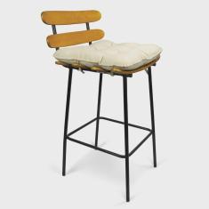 Imagem de Banqueta Costela Suede Bege Base Metálica Preto - D'Rossi