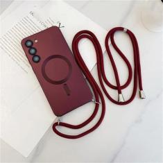 Imagem de Capa magnética de cordão crossbody para Samsung Galaxy S24 S23 S22 Plus Ultra S21 FE Proteção de câmera capa macia de TPU, vinho tinto, para Samsung S21 Plus