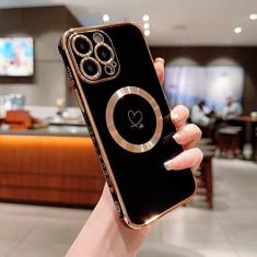 Imagem de Luxo magnético amor coração caso de telefone para iphone 15 14 13 12 11 pro max plus casos de carregamento sem fio capa, preto, para iphone 14plus