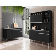 Imagem de Balcão Gabinete Sara 3 Portas + Kit Aurora 130cm Compacta C/ Nichos Pr