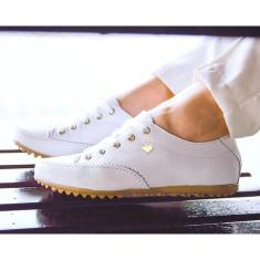 Imagem de Tênis Feminino Branco Mocatênis Confortável Couro Legítimo-Feminino