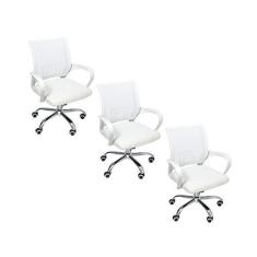 Imagem de Kit 3 Cadeiras de Escritório Begonia Mesh Ergonômico Branco