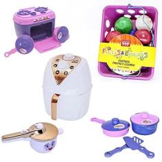 Imagem de Kit Menina Infantil Cozinha Fogão Panelas Air Fryer 22pç