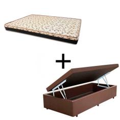 Imagem de Cama Box Baú Solteiro 88 Tecido Sintético Marrom Com Colchão Praia Bello Box - D28 Amarelo 58x88x188