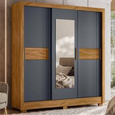 Imagem de Guarda Roupa Bahamas Casal Com Espelho 3 Portas 2 Gavetas Freijó Cinza - Fabrica 1 Móveis