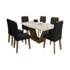 Imagem de Mesa de Jantar Diamante com 6 Cadeiras Off White com Aveludado  - RV Móveis