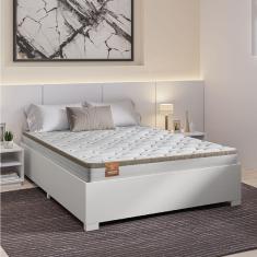 Imagem de Cama Box Casal Desmontável Com Colchão Molas Ensacadas Real 138x188x58cm Bege / Branco