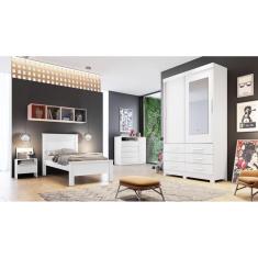 Imagem de Guarda Roupa Solteiro com Espelho 2 Portas 6 Gavetas - Buriti-Branco - Móveis Novo Horizonte
