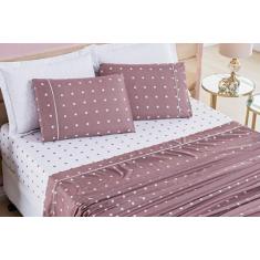 Imagem de Jogo De Cama Lençol Casal Poá  4 Peças Micro 200 Fios Rosê - Nathalia