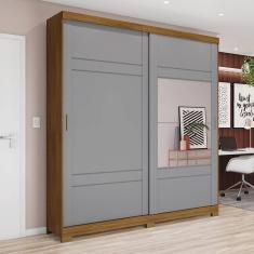 Imagem de Roupeiro Casal com Espelho 2 Portas Deslizantes 3 Gavetas Del Mare Espresso Móveis Marrom/Cinza