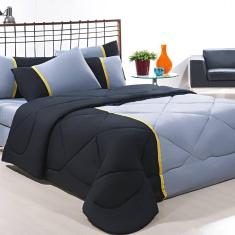 Imagem de Enxoval Edredom + Jogo De Cama Queen Aconchego Premium 06 Peças - Preto- Cinza