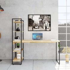 Imagem de Escrivaninha com Estante Studio Carvalho e Preta 146 cm