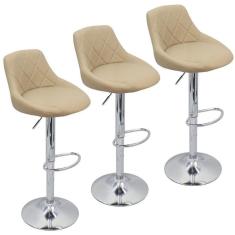 Imagem de Kit 3 Banquetas Milano Carmel Estofada Giratória Regulagem