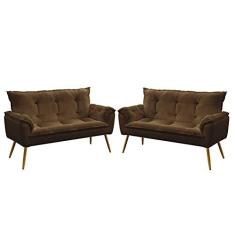 Imagem de Kit 2 Poltronas Namoradeiras Decorativas Beta Sued Marrom Aradecor