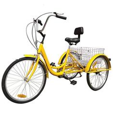 Imagem de Triciclo adulto ajustável para atividades ao ar livre de 61 cm com três rodas para recreação, compras, piqueniques, exercícios, pedal masculino e feminino