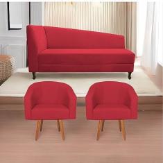 Imagem de Kit Diva Recamier Heitor 185cm Lado Direito e 02 Poltronas Luiza Suede Vermelho - Amarena Móveis