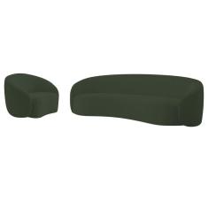 Imagem de Kit Sofá 3 Lugares 200cm E Poltrona Orgânica Luxo Recepção Amore Linho Cor Verde
