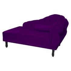Imagem de Recamier Decorativo Divã Larissa Lado Esquerdo Suede Roxo Pés Madeira