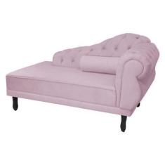 Imagem de Recamier Decorativo Divã Larissa Lado Esquerdo Suede Rosê Pés Madeira