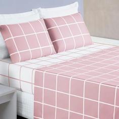 Imagem de Jogo De Cama Solteiro Dupla Face Grid Micro Percal 200 Fios Austin 3 Pçs Rosa
