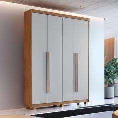 Imagem de Guarda Roupa Solteiro com Pés 4 Portas 2 Gavetas Veracruz Marromlle/Off White