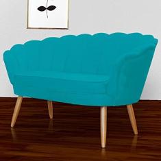 Imagem de Namoradeira Estofada Pés Palito Para Sala de Estar Pétala Suede Azul Turquesa - LM DECOR