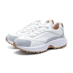Imagem de Tênis Feminino Casual Couro Sneaker Recortes Cano Curto-Feminino