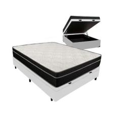 Imagem de Cama Box Baú Viúva 128 Tecido Sintético Branco com Colchão Paris de Molas Ensacadas Preto 26x128x188