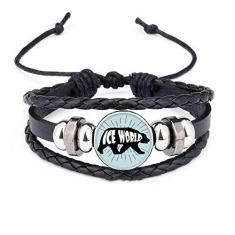 Imagem de DIYthinker Pulseira natural de couro trançado com silhueta de urso de animal preto