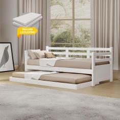 Imagem de Sofá Cama Em Madeira Maciça + 2 Colchões Enjoy Rustico - Branco - Cor: Branco