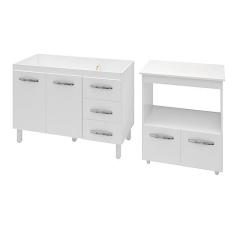 Imagem de Armário Gabinete pia de 120 cm Bianca com Balcão multiuso micro-ondas Forno Elétrico Ângela Branco