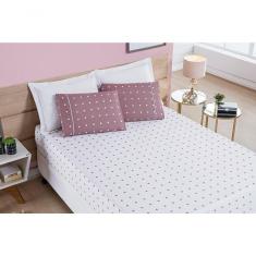 Imagem de Jogo De Cama Lençol 200 Fios Petit Poá Casal Padrão 03 Peças - Rose