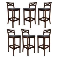Imagem de Kit 6 Banquetas Alta Estofada para Bancada Madri Madeira Capuccino Suede Cinza CCS