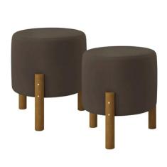 Imagem de Kit 2 Puffs Decorativo Redondo Banqueta Sala Quarto Escritório Pés Madeira Zuppy - Marrom Suede
