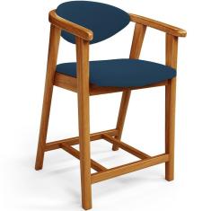 Imagem de Banqueta Baixa Para Cozinha Sala De Jantar Bancada Cecília L02 Suede Azul Marinho - Lyam Decor