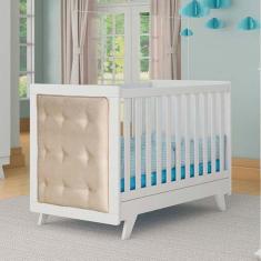 Imagem de Berço Mini Cama com Capitône Retrô 100% MDF Móveis Peroba Branco/Sintético Bege
